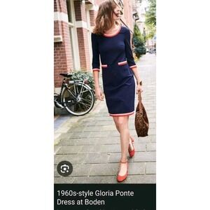 Boden Navy Dress with Coral Trim